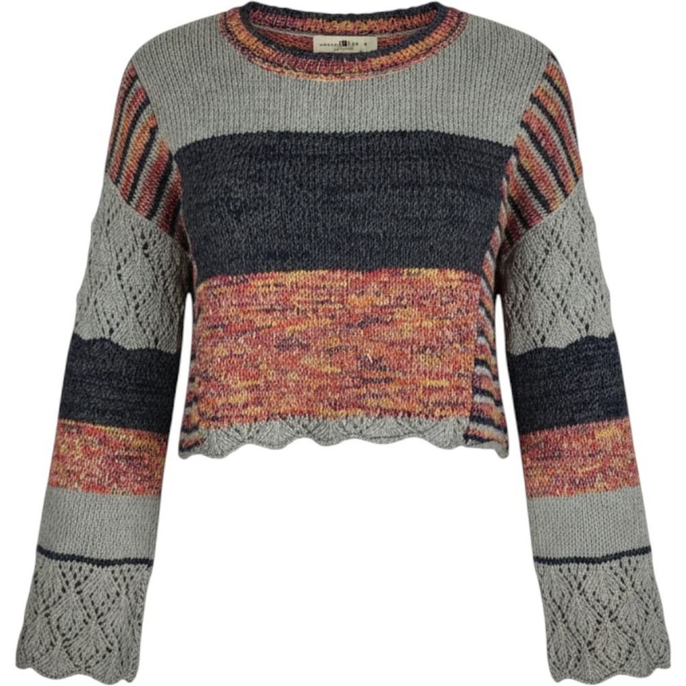 Natural Life Sweater Women S Multi Color Block Knit Boho Cropped Hippie Core